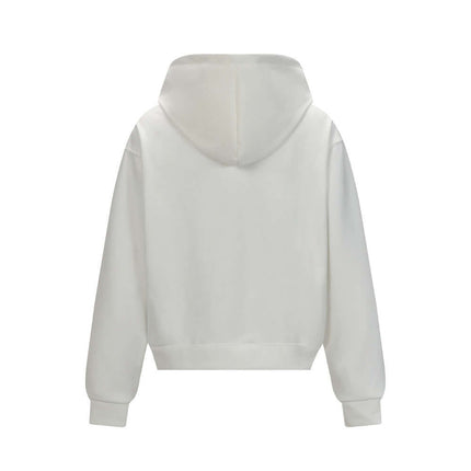 Back view of the Letter Print Hooded Sweatshirt - Loose Fit in white, showcasing its casual and modern style.