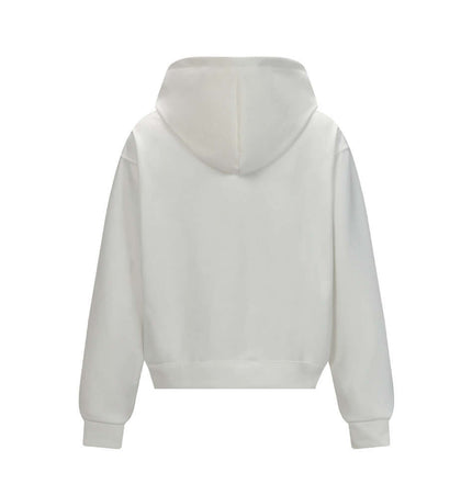 Back view of the Letter Print Hooded Sweatshirt - Loose Fit in white, showcasing its casual and modern style.