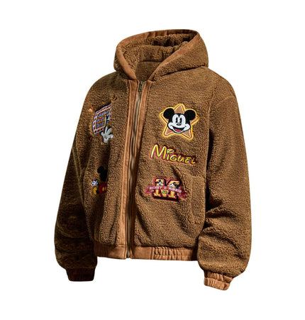 Chaqueta de borrego con bordado de dibujos animados