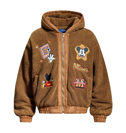 Chaqueta de borrego con bordado de dibujos animados