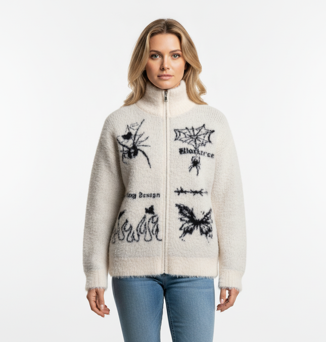 Casual Butterfly Spider Jacquard Cardigan