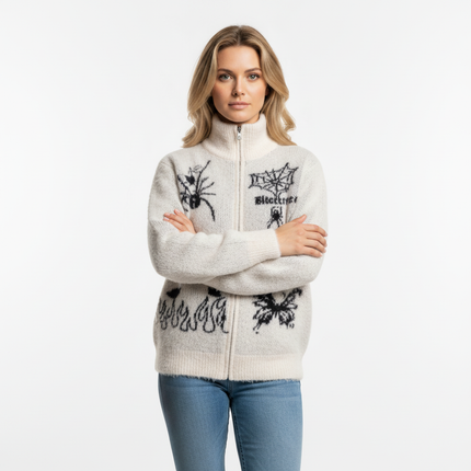 Casual Butterfly Spider Jacquard Cardigan