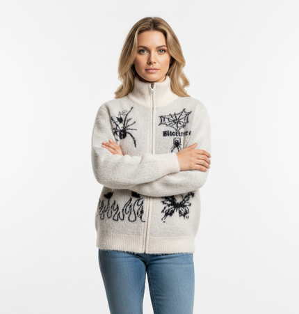 Casual Butterfly Spider Jacquard Cardigan