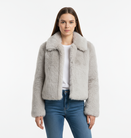 Faux Fur Zipper Coat – Elegant Fit