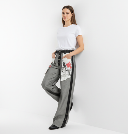 Printed Deconstructed Asymmetrical Jeans