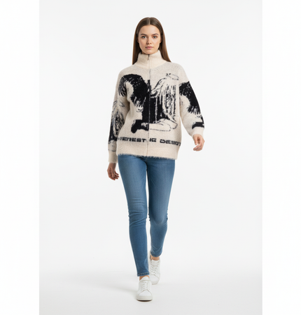 Floral Jacquard Knit Cardigan – Loose Fit