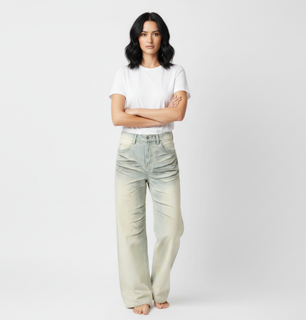 Vintage Cat-Scratch Denim Pants