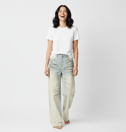 Vintage Cat-Scratch Denim Pants