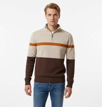 Stand Collar Half-Zip Knit Sweater