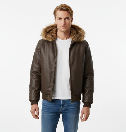 Wool Collar PU Pilot Jacket – Loose Fit