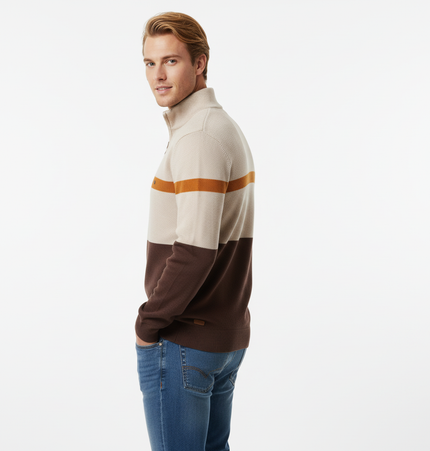 Stand Collar Half-Zip Knit Sweater