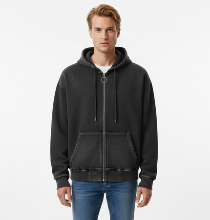 Retro Washed Zip Up Hoodie – Loose Fit