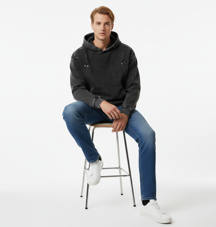 Washed Distressed Hoodie - Loose Fit