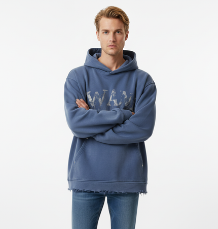 Washed Rhinestone Letter Hoodie – Loose Fit