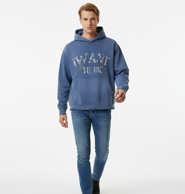 Washed Rhinestone Letter Hoodie – Loose Fit