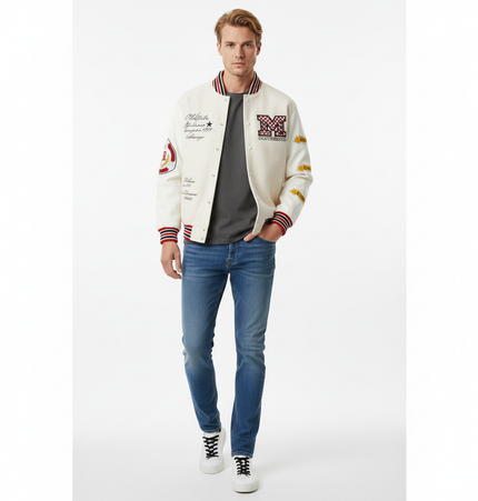 Letter Patchwork Jacket - Loose Fit