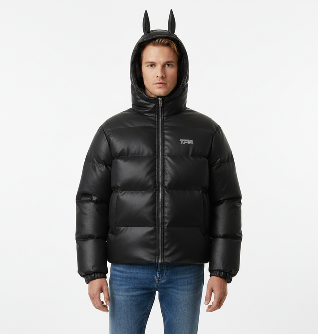 Devil Ears Leather Hoodie Jacket – Loose Fit