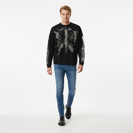 Dark Skeleton Print Hoodie – Loose Fit