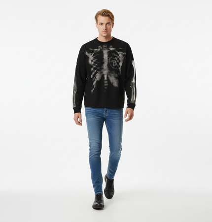 Dark Skeleton Print Hoodie – Loose Fit