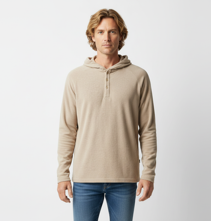 Half-Open Collar Hooded Top – Loose Fit