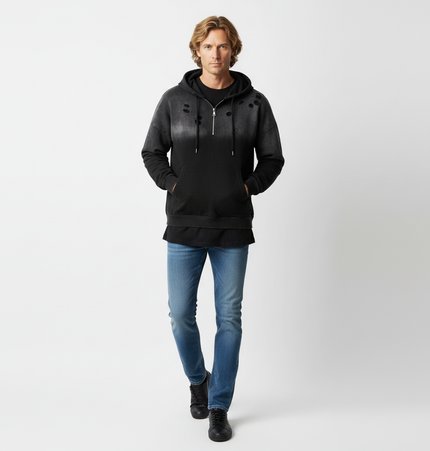 Half-Zip Printed Hoodie – Loose Fit