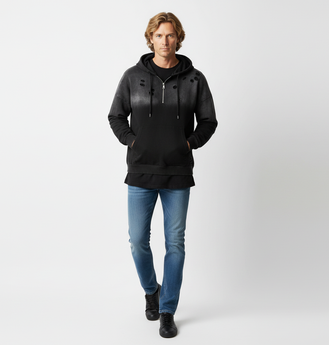 Half-Zip Printed Hoodie – Loose Fit