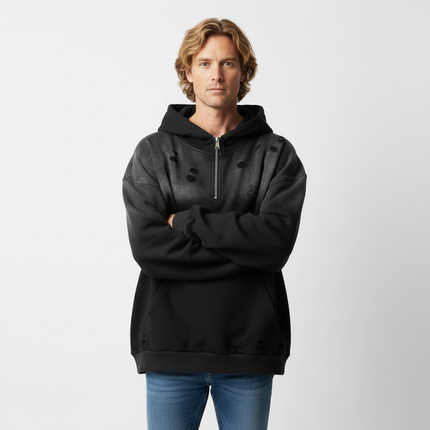 Half-Zip Printed Hoodie – Loose Fit