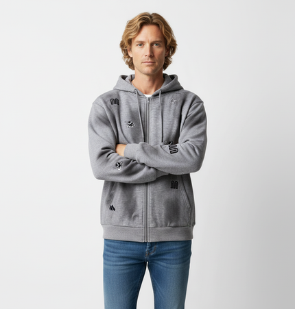 Distressed Letter Zip Hoodie - Loose Fit