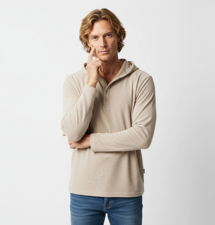 Half-Open Collar Hooded Top – Loose Fit