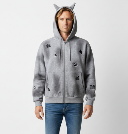 Distressed Letter Zip Hoodie - Loose Fit