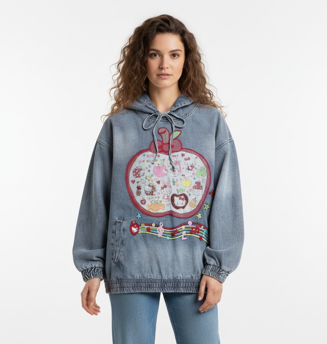 Washed Patchwork Hoodie – Loose Fit