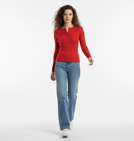 Round Neck Half-Button Knit Sweater
