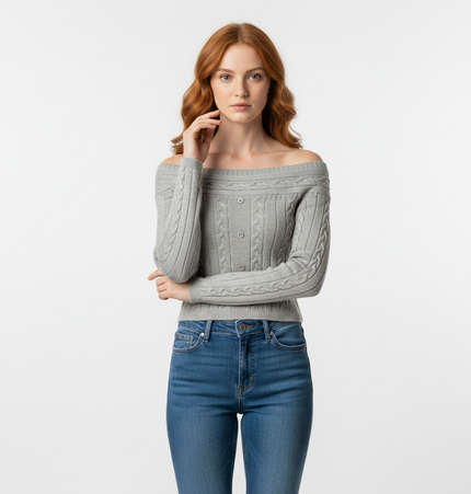 Off-Shoulder Twists Slim Knit Sweater
