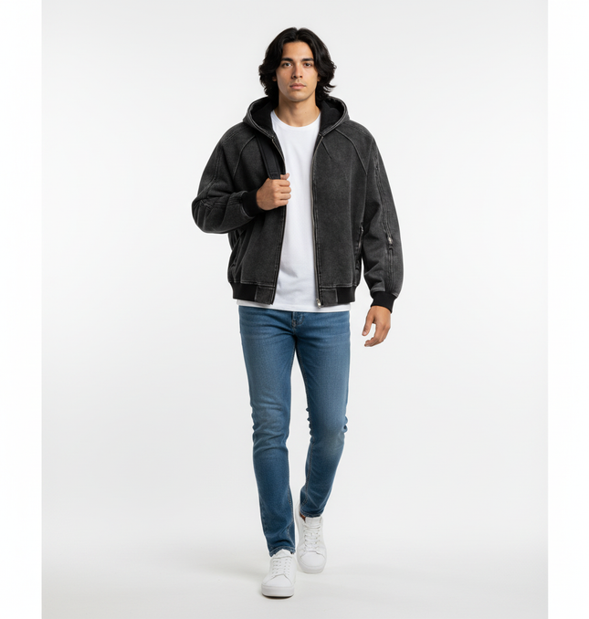 Washed Zip Hoodie Jacket – Loose Fit