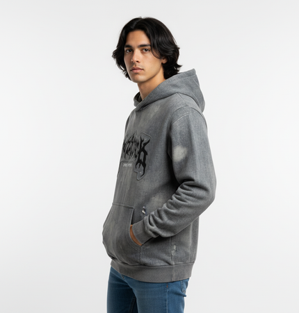 Letter Applique Washed Hoodie – Loose Fit