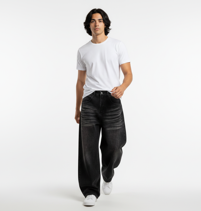 Washed Black Vintage Knife Cut Jeans