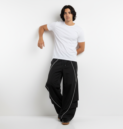 Tape Decorated Casual Wide-Leg Pants