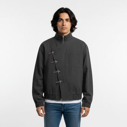 Stand Collar Casual Jacket – Loose Fit