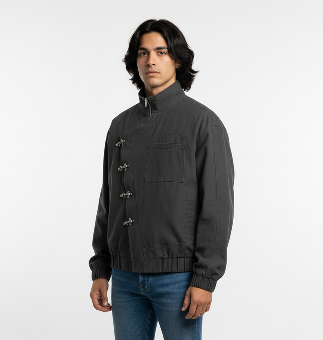 Stand Collar Casual Jacket – Loose Fit