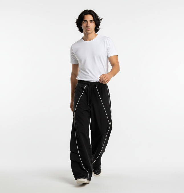 Tape Decorated Casual Wide-Leg Pants