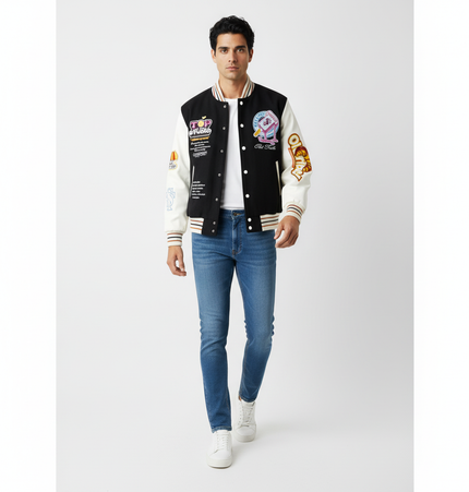 Color-Block Baseball Jacket – Loose Fit