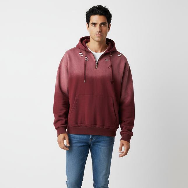 Tie-Dye Gradient Half-Zip Hoodie – Loose Fit