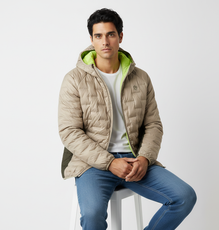 Hooded Color-Block Down Jacket