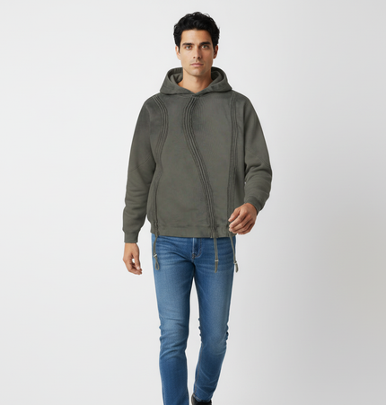 Stripe Patchwork Hoodie – Loose Fit