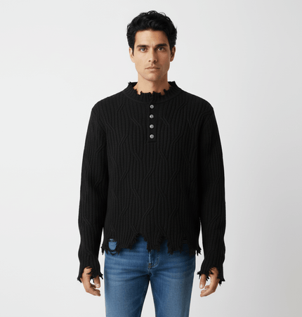 Ripped Hem Knit Cardigan – Loose Fit featuring a distressed hem and relaxed fit, perfect for casual street style.