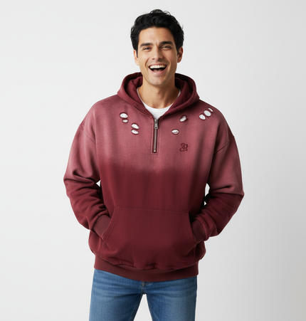 Tie-Dye Gradient Half-Zip Hoodie – Loose Fit