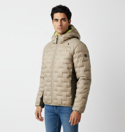 Hooded Color-Block Down Jacket