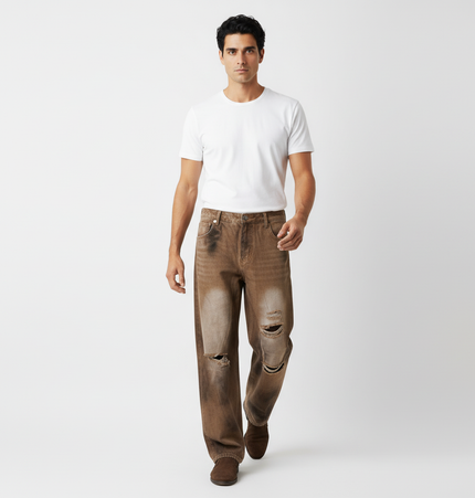 Distressed Patchwork Wide-Leg Denim Pants