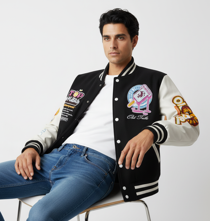 Color-Block Baseball Jacket – Loose Fit