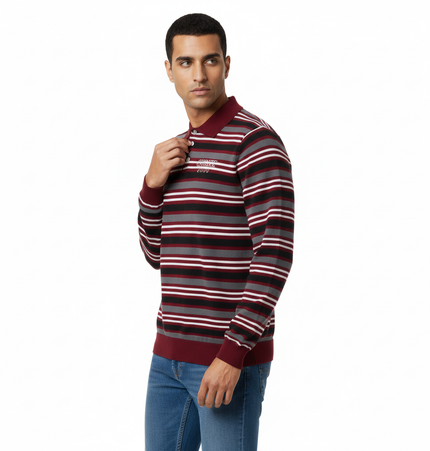 Color-Block Letter Knit Sweater - Loose Fit